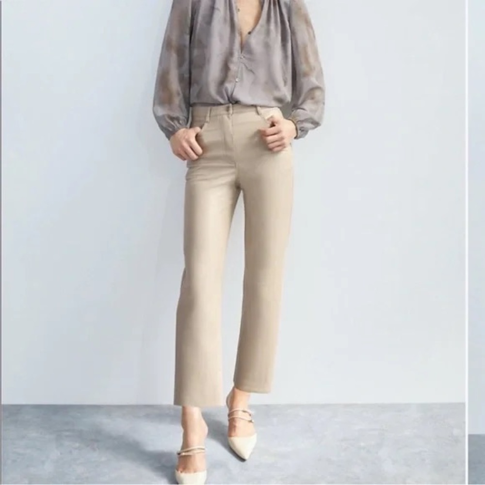 Aritzia Wilfred Melina Cropped Light Taupe Pants Size 4 high-rise straight